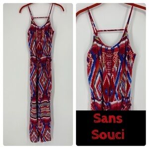 Sans Souci red tribal print red jumper romper.  Adjustable Vibrant soft material